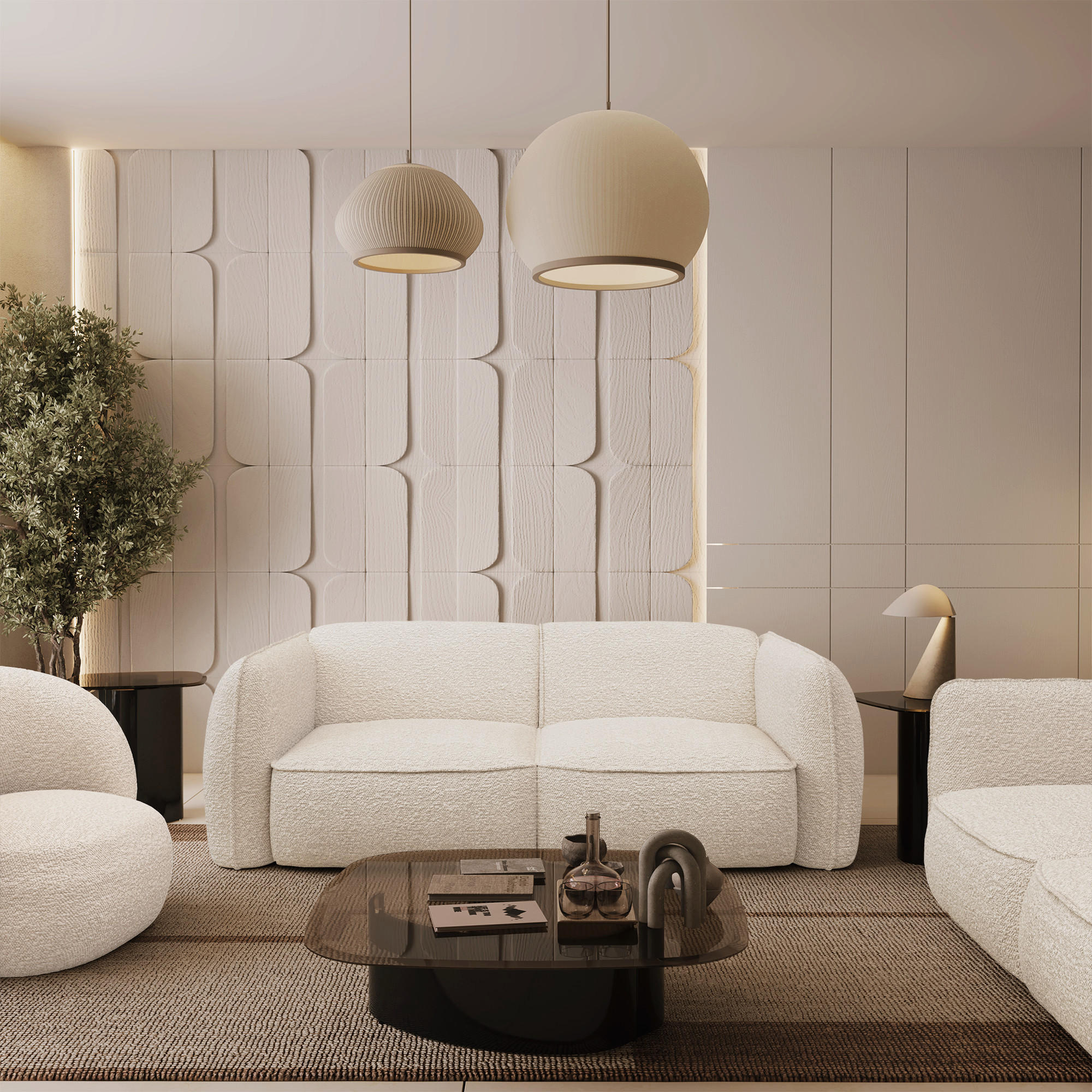 SOFA 4-SITZER Bouclé-Stoff Creme 230cm - Creme, Textil (230/74/90cm) - Sia Home