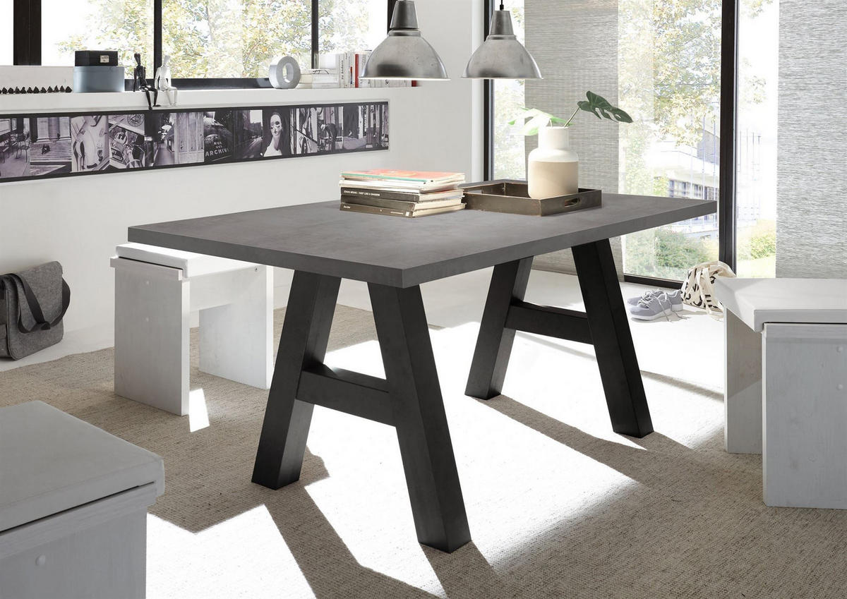 ESSZIMMERTISCH Elia 8 160 x 90 x 75 Esstisch Schwarzstahl/Graphit - Hellgrau, Holz (160/90/75cm) - 58aufmkessel