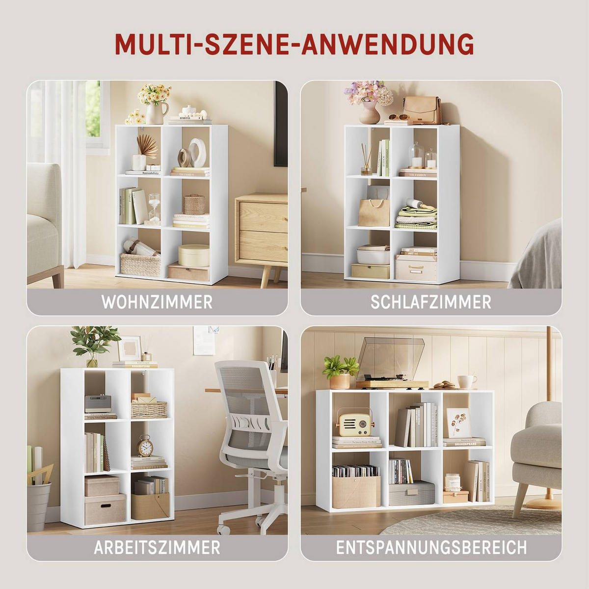 REGALE Bücherregal mit 6 Würfeln, 60x89,5x29 cm, Weiß - Weiß, Holzwerkstoff/Kunststoff (60/89.5/29cm) - Woltu