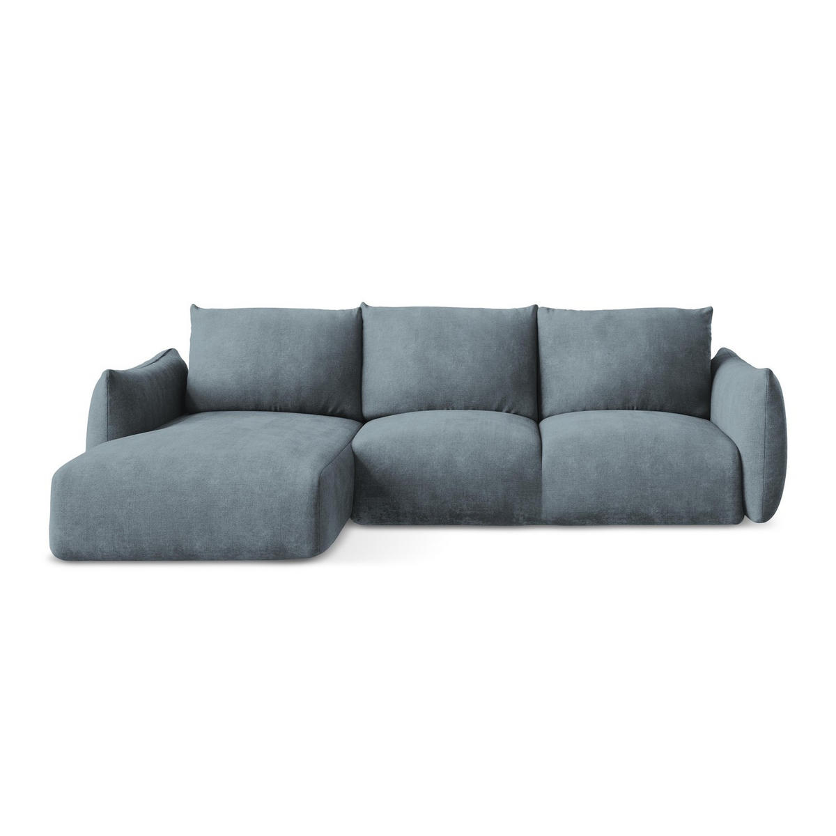ECKSOFA mit Schlaffunktion links Chenille Stoff Blau - Pastellblau/Schwarz, Holzwerkstoff/Kunststoff (242/162cm) - LaMiaSofa