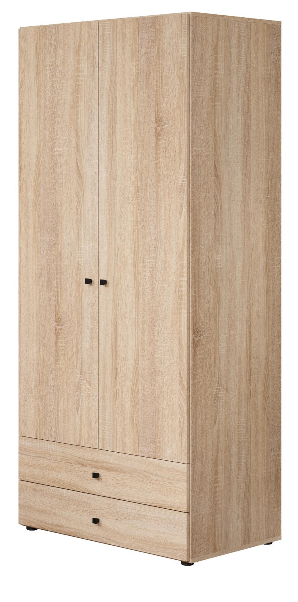 KLEIDERSCHRANK Eiche Sonoma hell 81 x 176 cm, Drehtürenschrank 2-türig mit Schubalden - Schwarz/Sonoma Eiche, Holzwerkstoff/Kunststoff (81/176/51cm) - Top.Furn