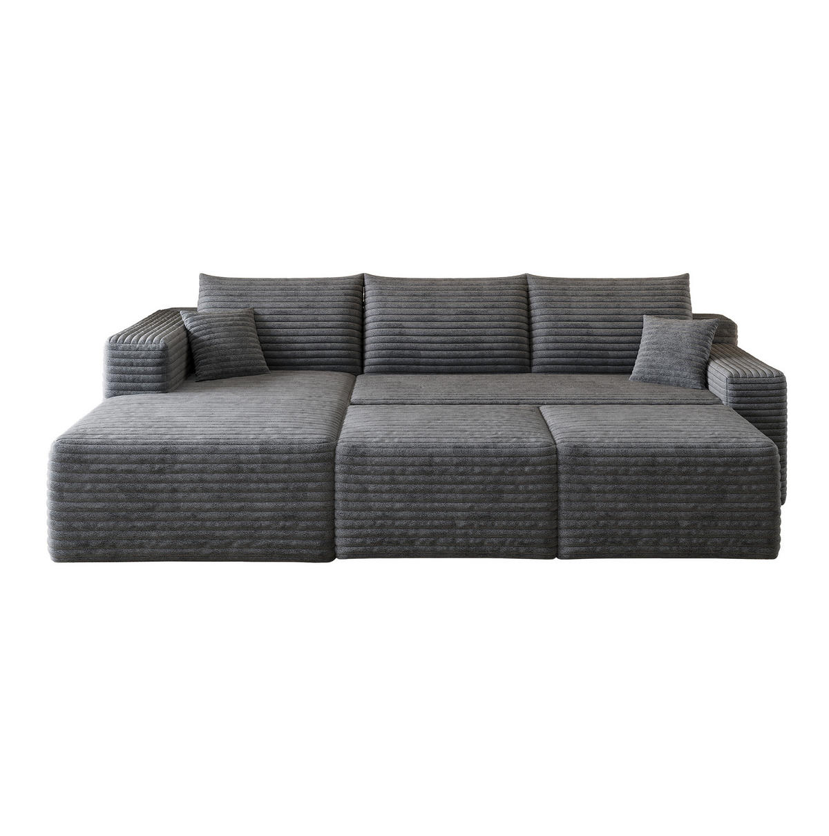 ECKSOFA 241 cm aus Stoff mit Cordbezug und Chaise Lounge Dunkelgrau - Dunkelgrau, Textil (151/241cm) - Modenvie