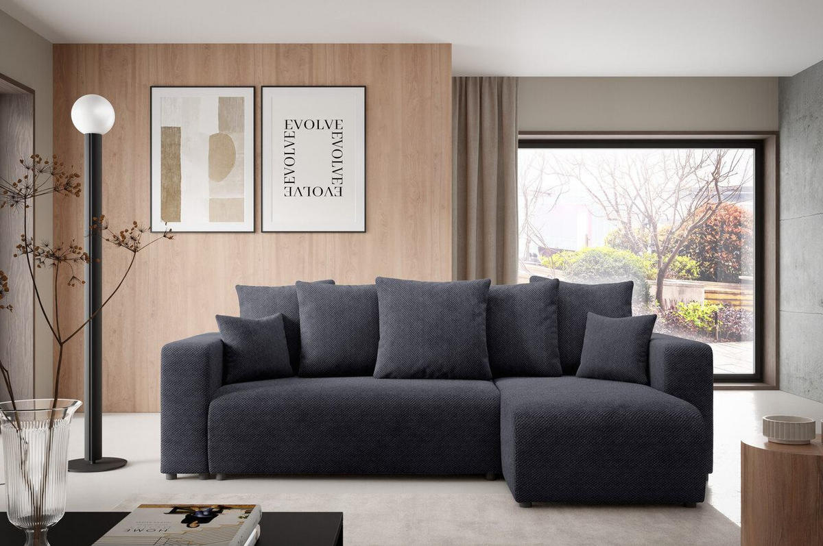 ECKSOFA mit Schlaffunktion Schwarz - Schwarz, Textil (247/145cm) - Furnisell