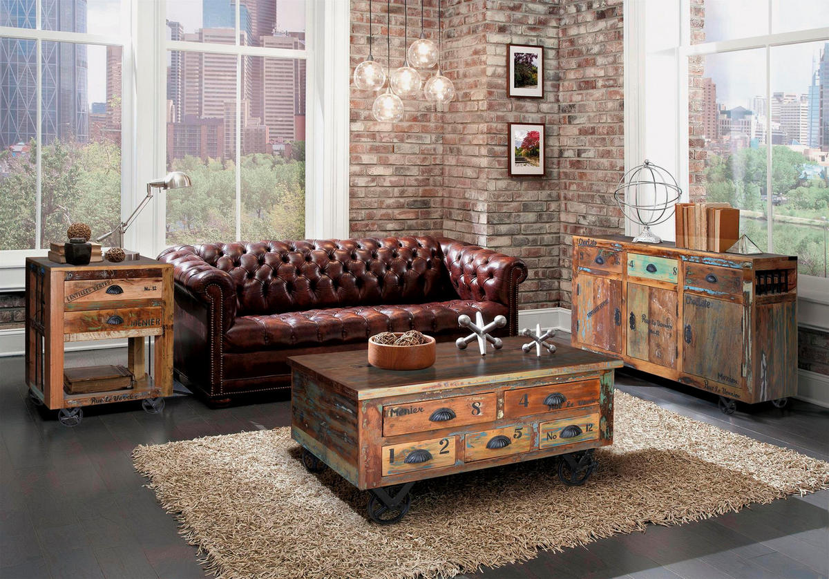 COUCHTISCH aus recyceltem Holz - Chromfarben, Holz (90/90/40cm) - Giner y Colomer