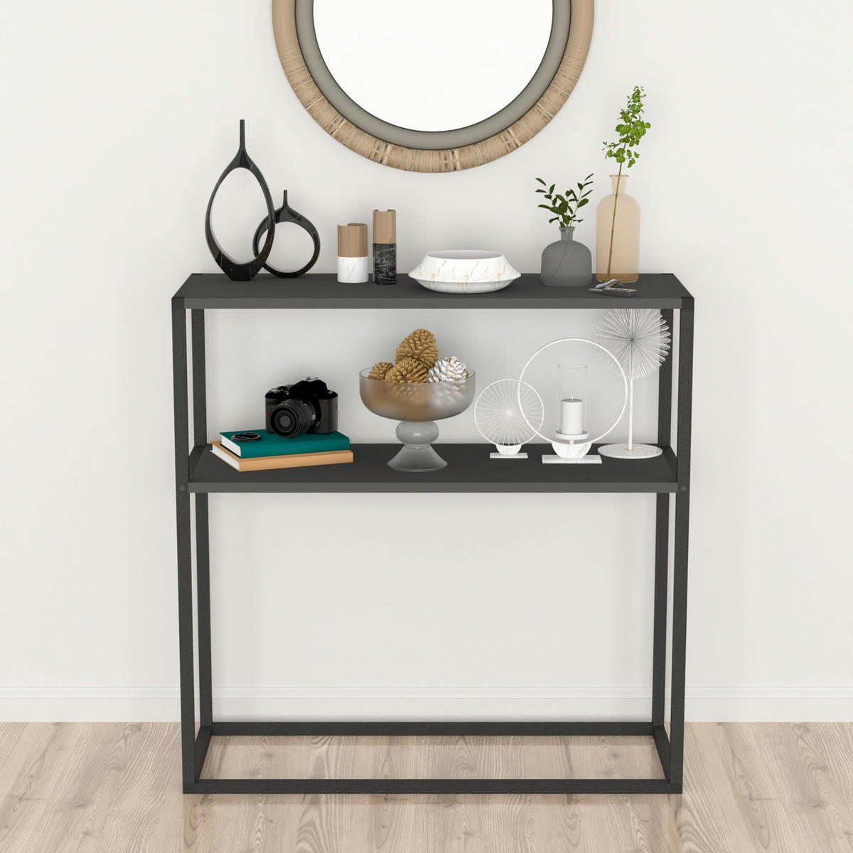 KONSOLENTISCH Hemsedal - Anthrazit, Holzwerkstoff (34/90/90cm) - [en.casa]
