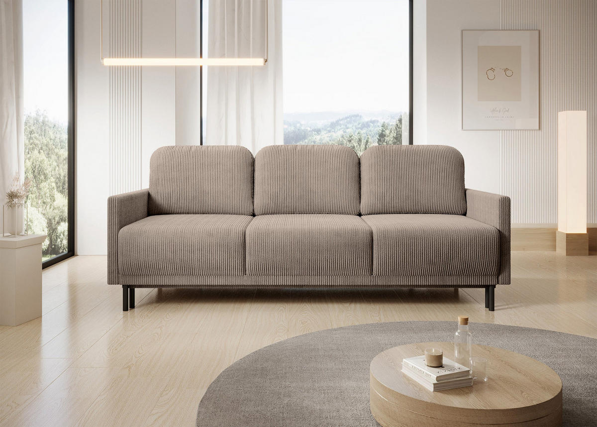 SCHLAFSOFA Hamiel Beige Cordbezug 212 cm - Beige/Schwarz, Holz/Textil (212/87/97cm) - Selsey