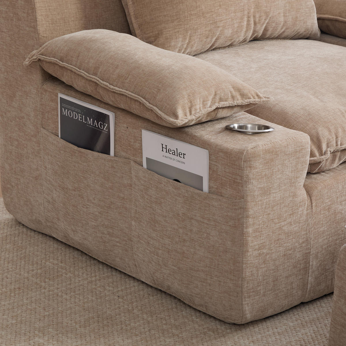 SESSEL DE-35157 mit 4 Kissen Hellkhaki - Sandfarben, Textil (93/81/113cm) - ComfortXL