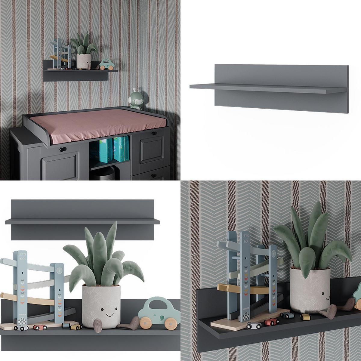 WANDREGAL Ajaton Grau 70 x 20 cm - Grau, Holzwerkstoff (70/20/20cm) - VitaliSpa