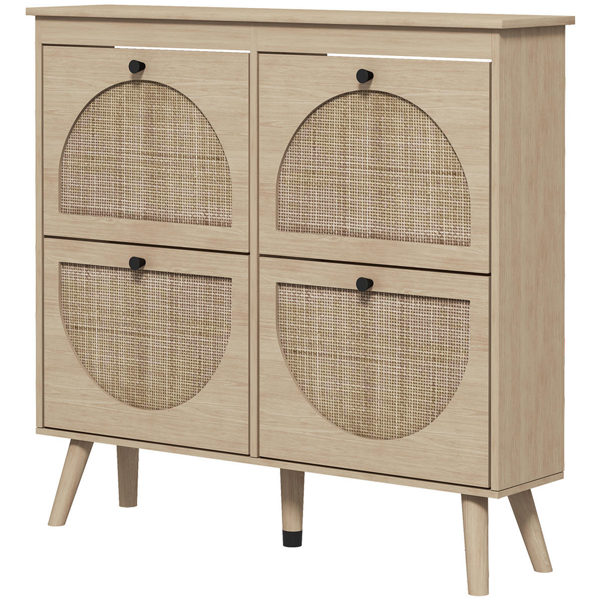 SCHUHSCHRANK DE-14995 4 Klapptüren mit Rattan-Optik Natur - Naturfarben, Holzwerkstoff (105/97.5/24cm) - ComfortXL