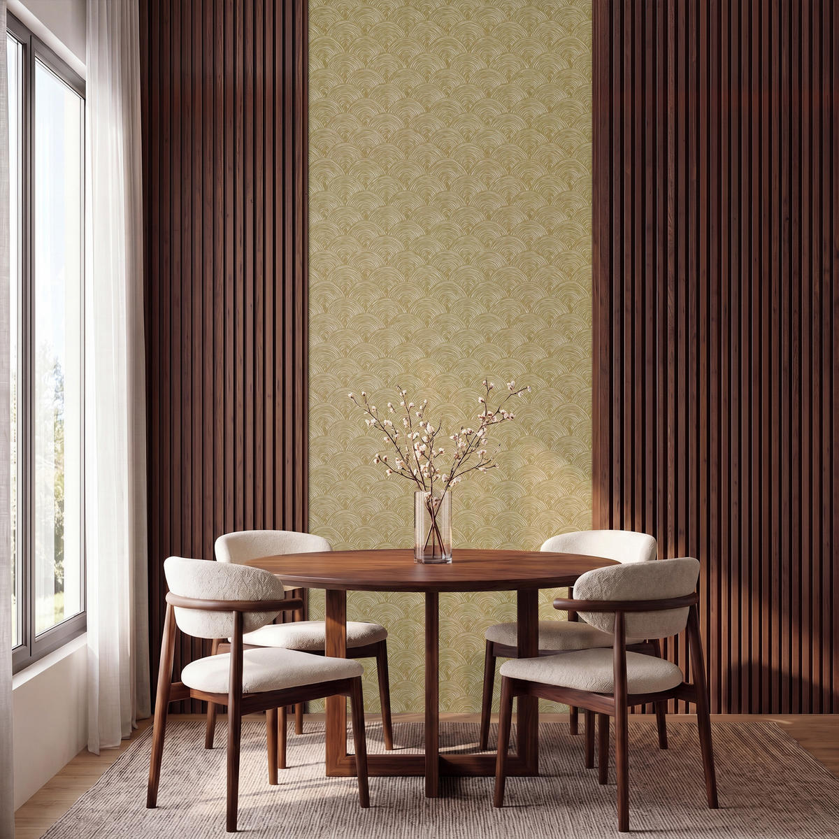 TAPETE - Fächer - Geometrisch - Grün - 120x280 cm - Goldfarben, Papier (120/280cm) - OnlyWow