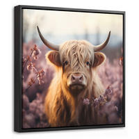 LEINWAND Bilder mit Rahmen - Schottischer Hochländer - Frühling - Hochland - 20x20 - Hellrosa, Textil (20/20cm) - MuchoWow