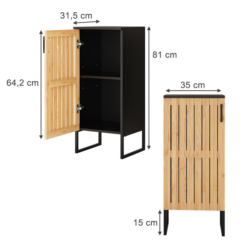 MIDISCHRANK Vayra Bambus 35 x 81 cm - Schwarz/Grün, Holzwerkstoff (35/81/31.5cm) - Vicco