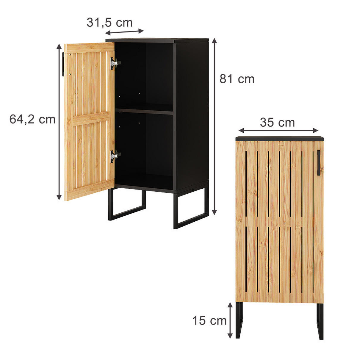 MIDISCHRANK Vayra Bambus 35 x 81 cm - Schwarz/Grün, Holzwerkstoff (35/81/31.5cm) - Vicco