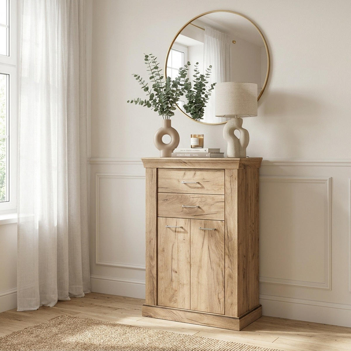 KOMMODE Antica New AN-3 82 x 127 x 42 cm Kraft Gold - Wildeiche, Holzwerkstoff/Metall (82/127/42cm) - Koseto