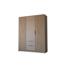 KLEIDERSCHRANK NELA, dreitürig mit Lamellen, 155 cm, Grau/Artisan - Grau, Holzwerkstoff (155/200/51cm) - Lookway