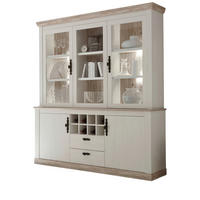 BUFFETSCHRANK Pinie weiß, Oslo Pinie Landhaus, Vitrinenschrank mit Weinregal, 184 x 205 cm - Anthrazit/Weiß, Holzwerkstoff/Metall (184/205/44cm) - Furn.Design