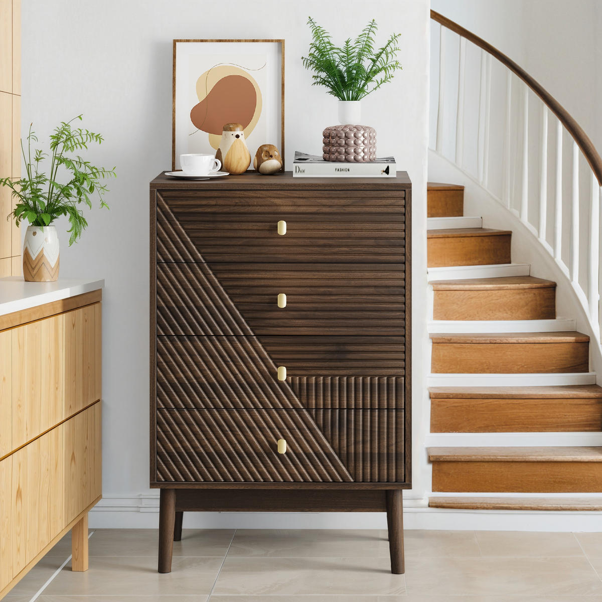 SIDEBOARD 60 cm Walnuss – Schubladenschrank mit 4 Schubladen & Massivholzbeinen Modern - Walnussfarben/Braun, Holzwerkstoff (60/90/40cm) - Urban Meuble