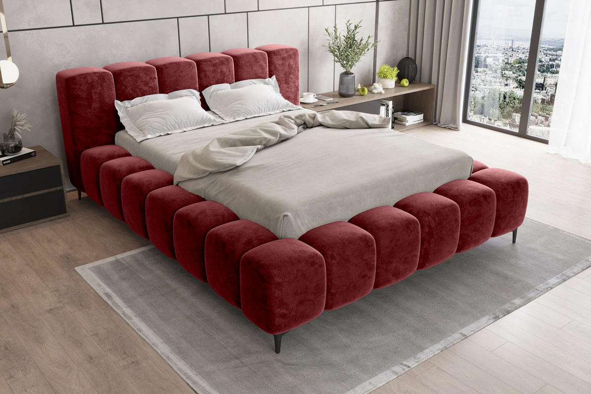 POLSTERBETT COZY Chenille Weinrot 140/200 cm - Weinrot/Schwarz, Textil/Metall (140/200cm) - 99rooms