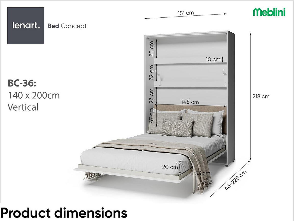SCHRANKBETT BED CONCEPT BC-36 - Weiß Hochglanz/Beige, Holzwerkstoff (140/200cm)