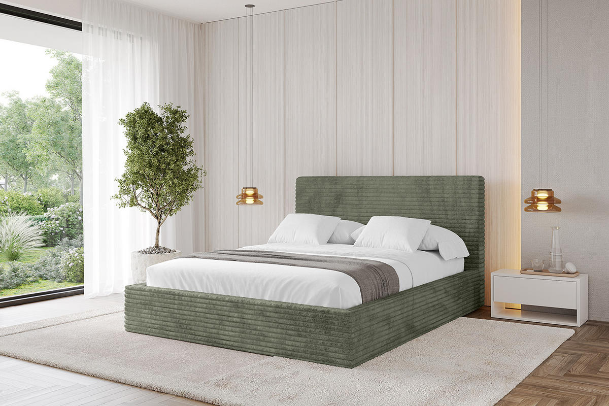 POLSTERBETT mit Bettkasten und Lattenrost, Boxbett ohne Matratze - ALOVA - Olivgrün, Holzwerkstoff/Textil (120/200cm) - ALTDECOR