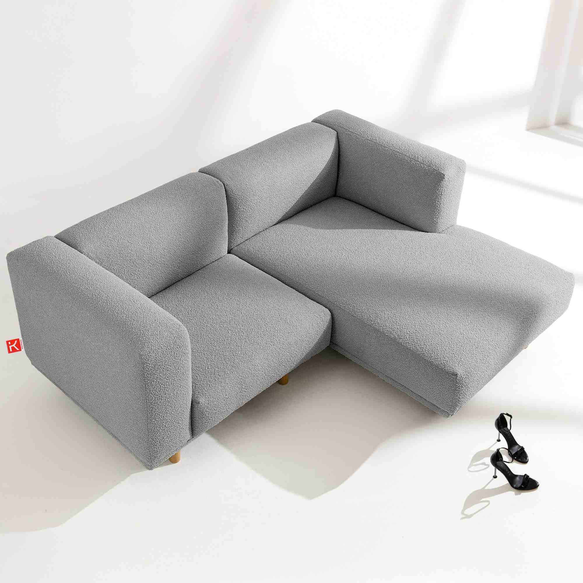 ECKSOFA-RECHTS FOSERO, Bouclé - Eschefarben/Buchefarben, Holz/Holzwerkstoff (204/155cm) - KONSIMO®