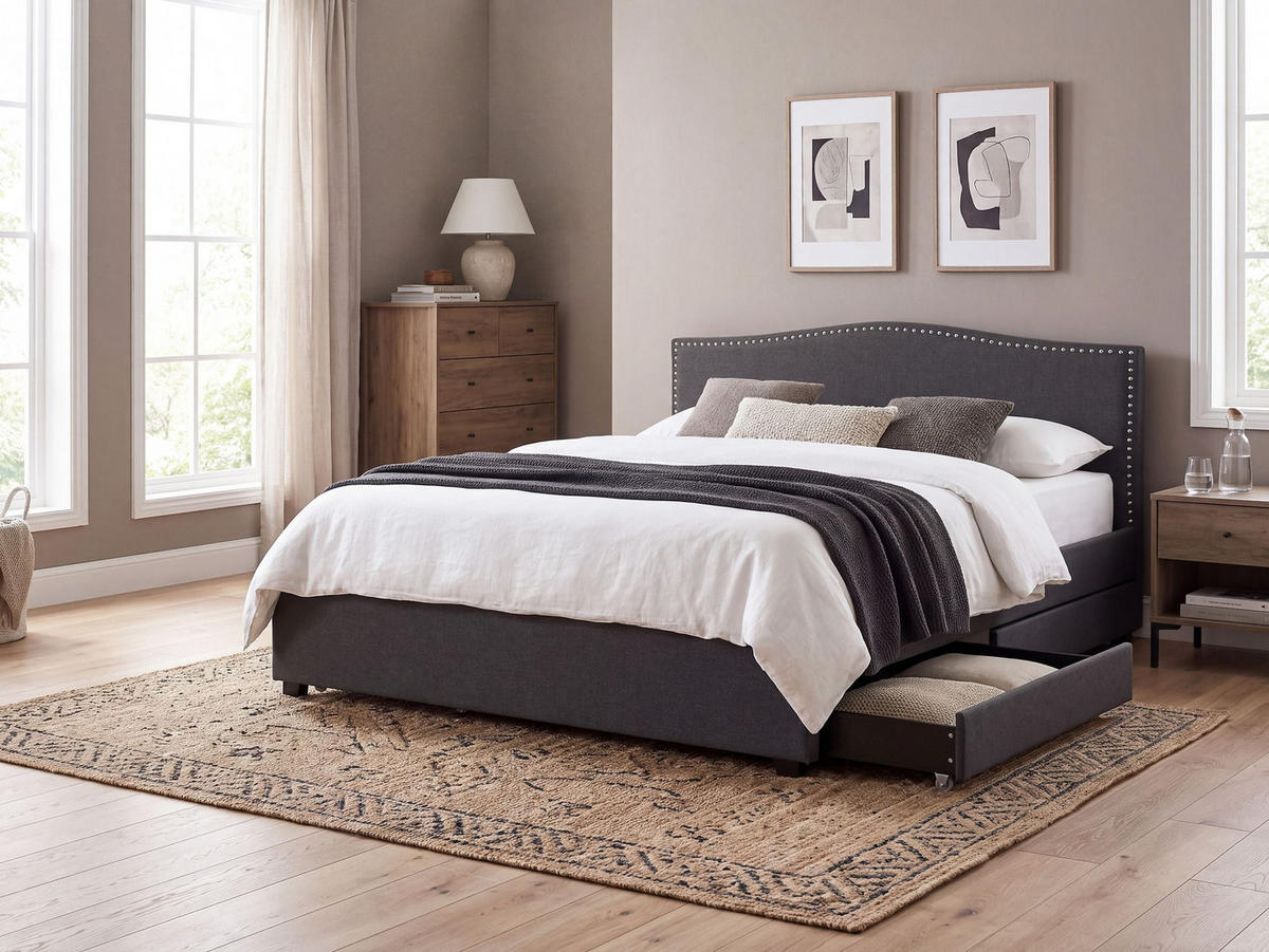 POLSTERBETT 180/200 cm Dunkelgrau Montpellier - Dunkelgrau, Textil (180/200cm) - Beliani