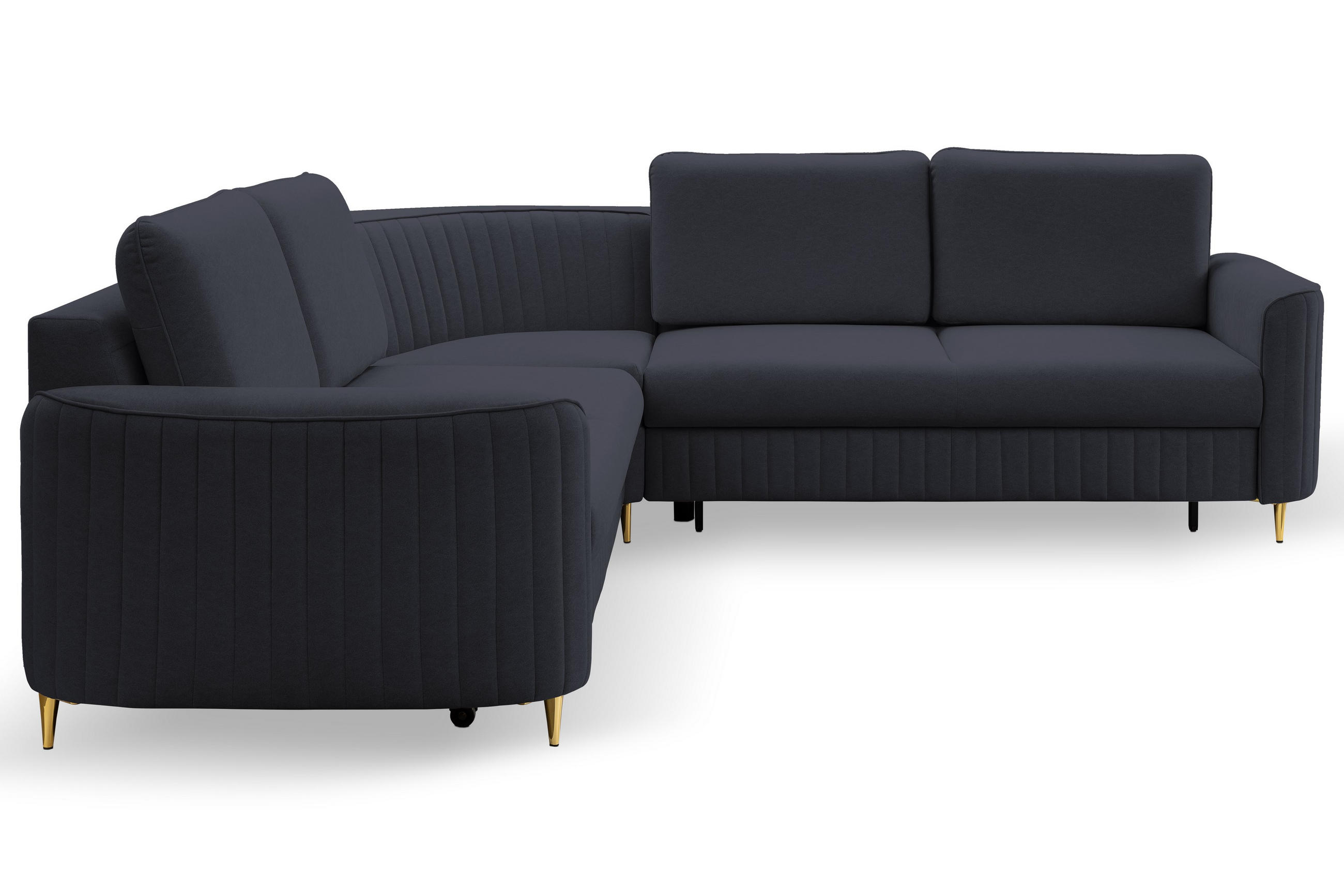 ECKSOFA VELA L-S Dunkelblau Velours-Stoff mit Schlaffunktion - Dunkelblau, Holz (251/251cm) - MASSENO