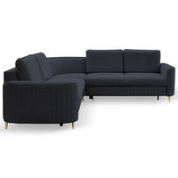 ECKSOFA VELA L-S Dunkelblau Velours-Stoff mit Schlaffunktion - Dunkelblau, Holz (251/251cm) - MASSENO