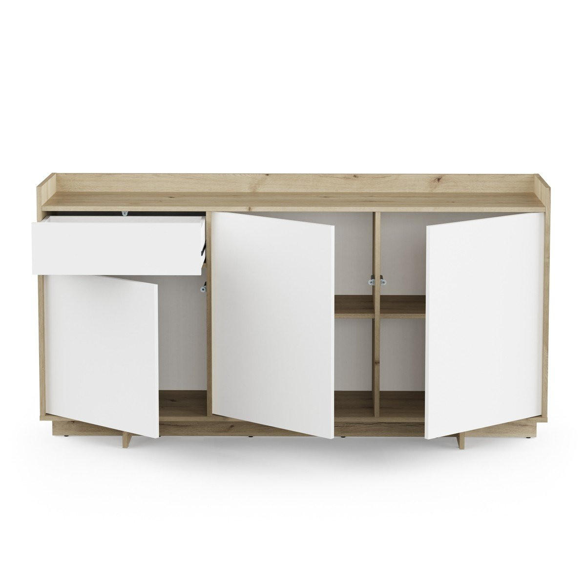 SIDEBOARD mit 3 Türen und 1 Schublade, Dekor Eiche royal und Weiß 157,4/35,9/82,3 cm - Apfelbaumfarben, Holzwerkstoff (35.9/82.3/157.4cm) - Calicosy