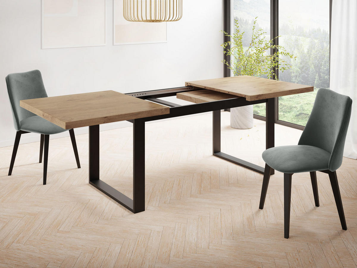 ESSTISCH Valentino rechteckig ausziehbar, Lancelot Eiche 160/200/80/75 cm - Eichefarben/Schwarz, Holzwerkstoff/Metall (160/80/75cm) - WFL GROUP