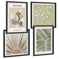 BILDER SET 4er Set - 50x50 cm & 40x60 cm Schwarzer Rahmen - Pflanzenmotive in gedeckten Farben - Schwarz, Kunststoff (50/50cm) - TULUP