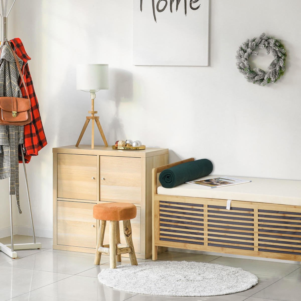 SITZHOCKER - Hellbraun, Holz/Holzwerkstoff (93.5/50/48cm) - Relaxdays