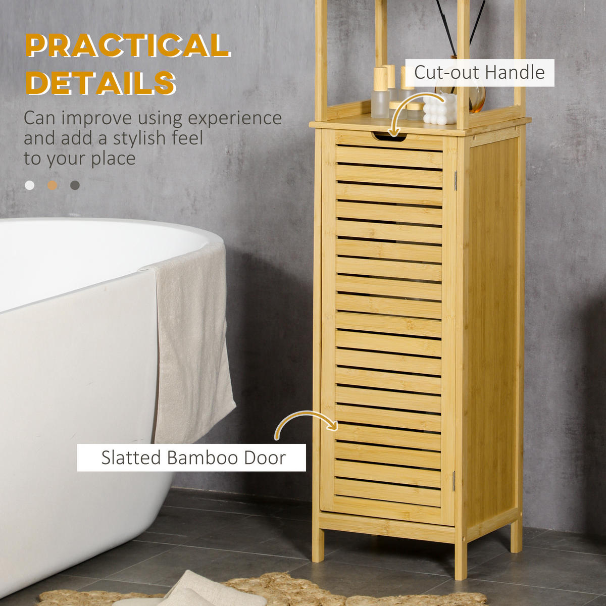 BADEZIMMER Hochschrank 34x30x173 cm Natur aus Bambus mit Lamellentür & 3 Ablagen - Naturfarben, Naturmaterialien (34/173/30cm) - Modfu