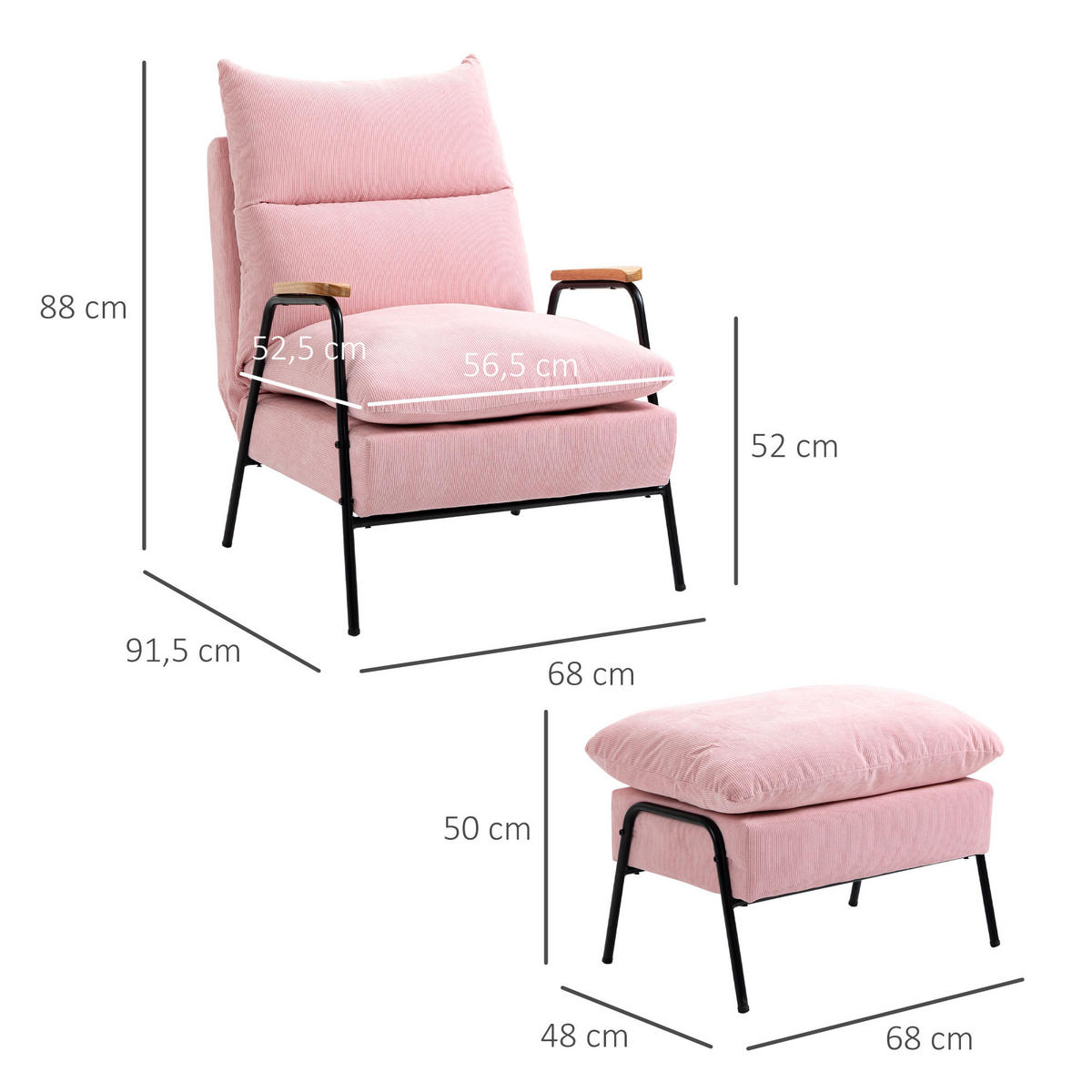 RELAXSESSELSET Rosa - Rosa, Metall (91.5/88/68cm) - HOMCOM