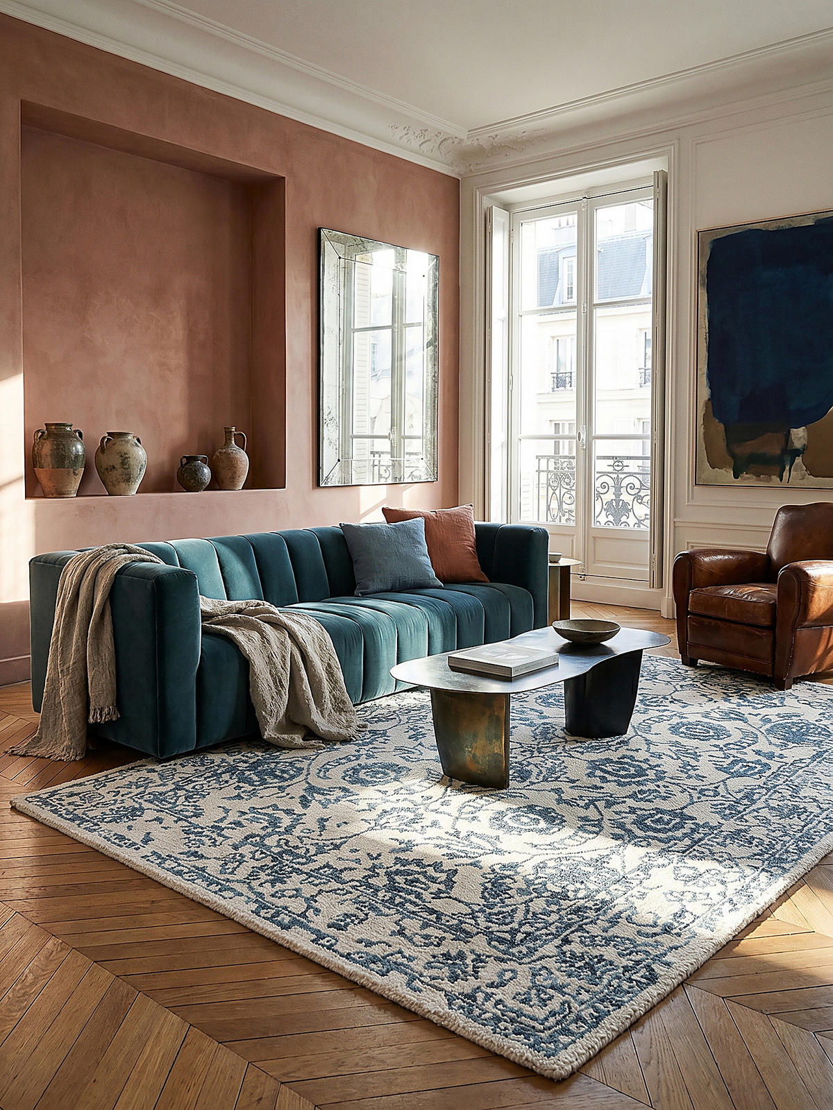 WOLLTEPPICH SOAR, im Vintage-Stil, Türkis-Beige, 160 x 230 cm - Blau, Textil (230/160cm) - KADIMA DESIGN