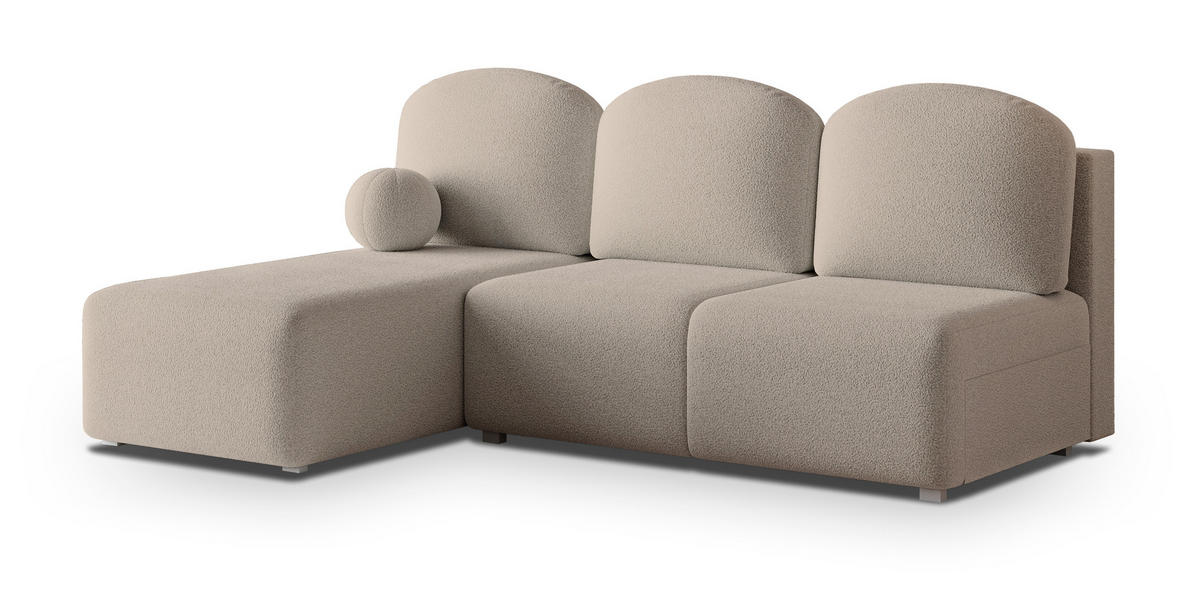ECKSOFA TRAMA Beige Boucle-Stoff mit Schlaffunktion - Beige, Holz (200/143cm) - MASSENO
