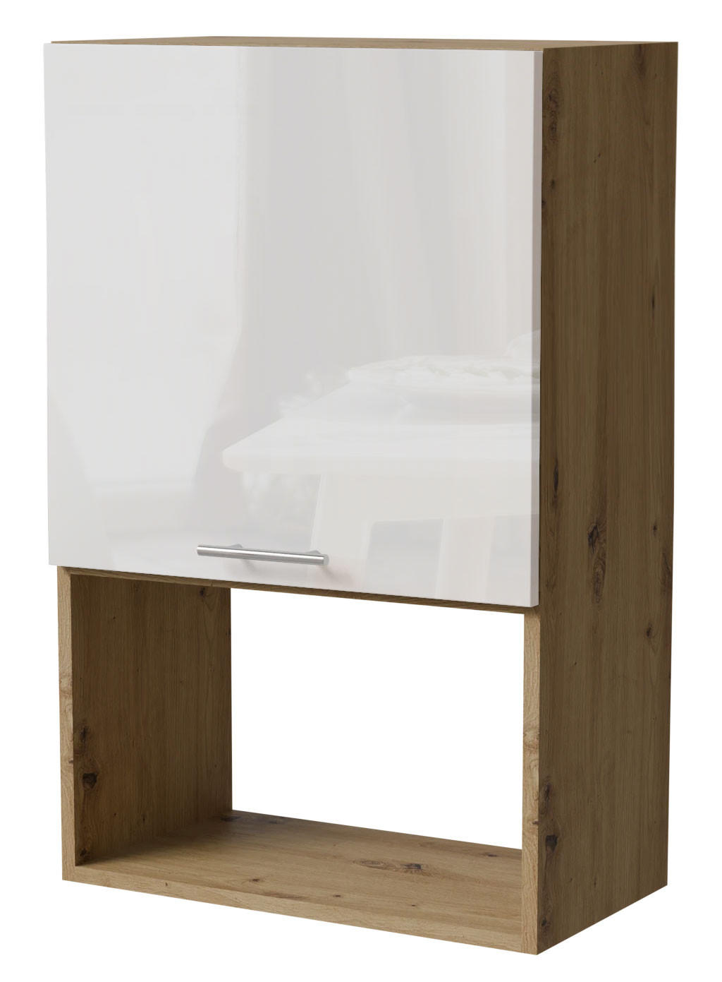 Feldmann-Wohnen Mikrowellenumbauschrank Weiß Hochglanz, Eiche Artisan 60x96x32.5 cm