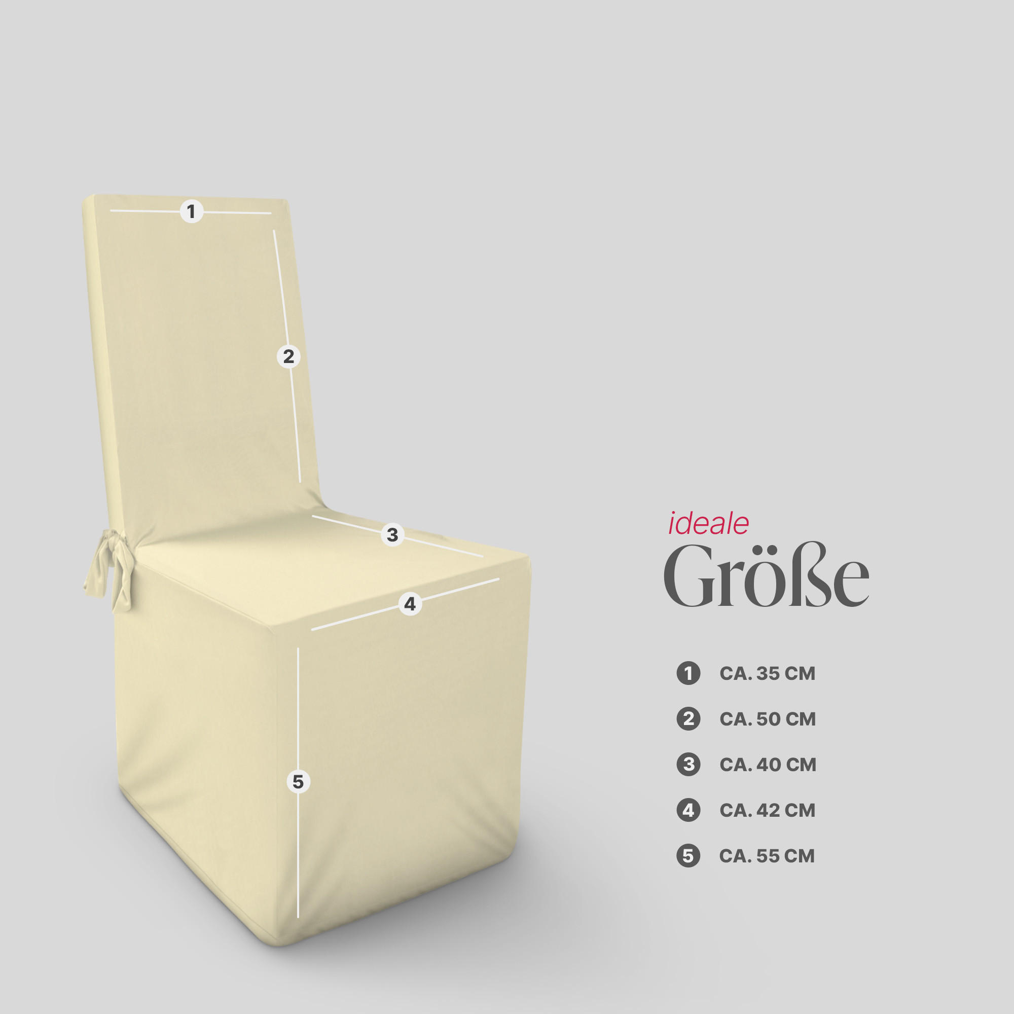 STUHLHUSSE ( Creme ) - Stretchhusse für eckige Stuhllehnen - ( 45 cm x 96 cm ) elastischer Bankett Stuhlbezug - Creme, Textil (45/96cm) - Bestlivings