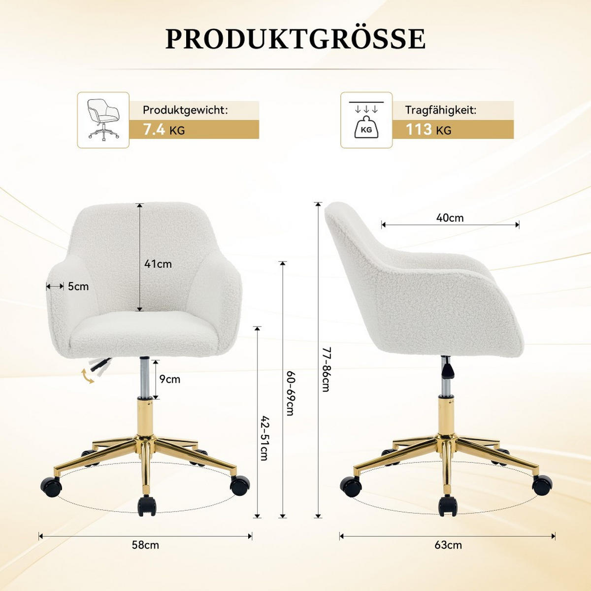 DREHSTUHL 360° drehbar Weiß - Weiß, Naturmaterialien (58/86/58cm)
