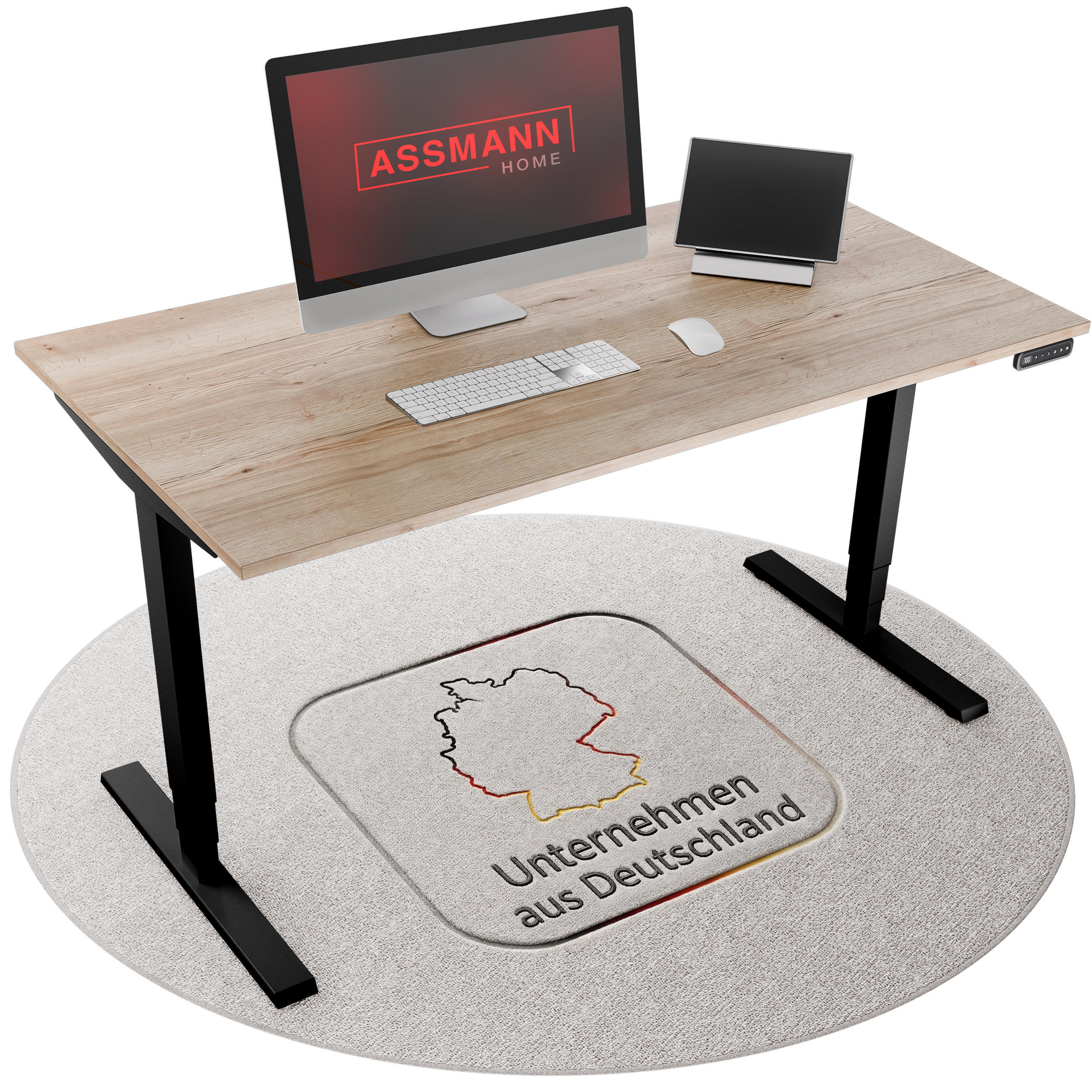 Assmann Schreibtisch Eiche Artisan, Schwarz 160x127x70 cm