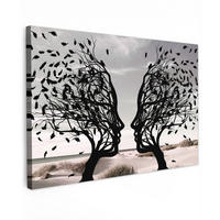 LEINWANDBILD Strand - Meer - Menschen - Baum - Moderne Kunst 150x100 cm - Hellgrau, Textil (150/100cm) - MuchoWow