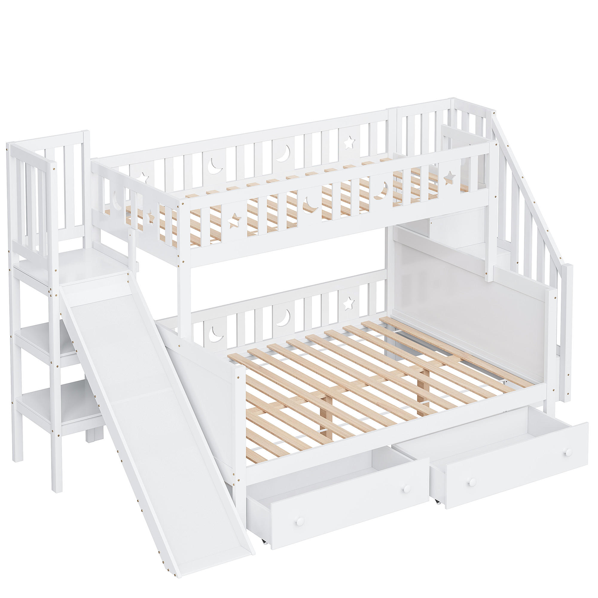 SPIELBETT 90/200 & 140/200 cm DE-01175, in Weiß, mit Rutsche und Schubladen - Weiß, Holz (140/200cm) - ComfortXL