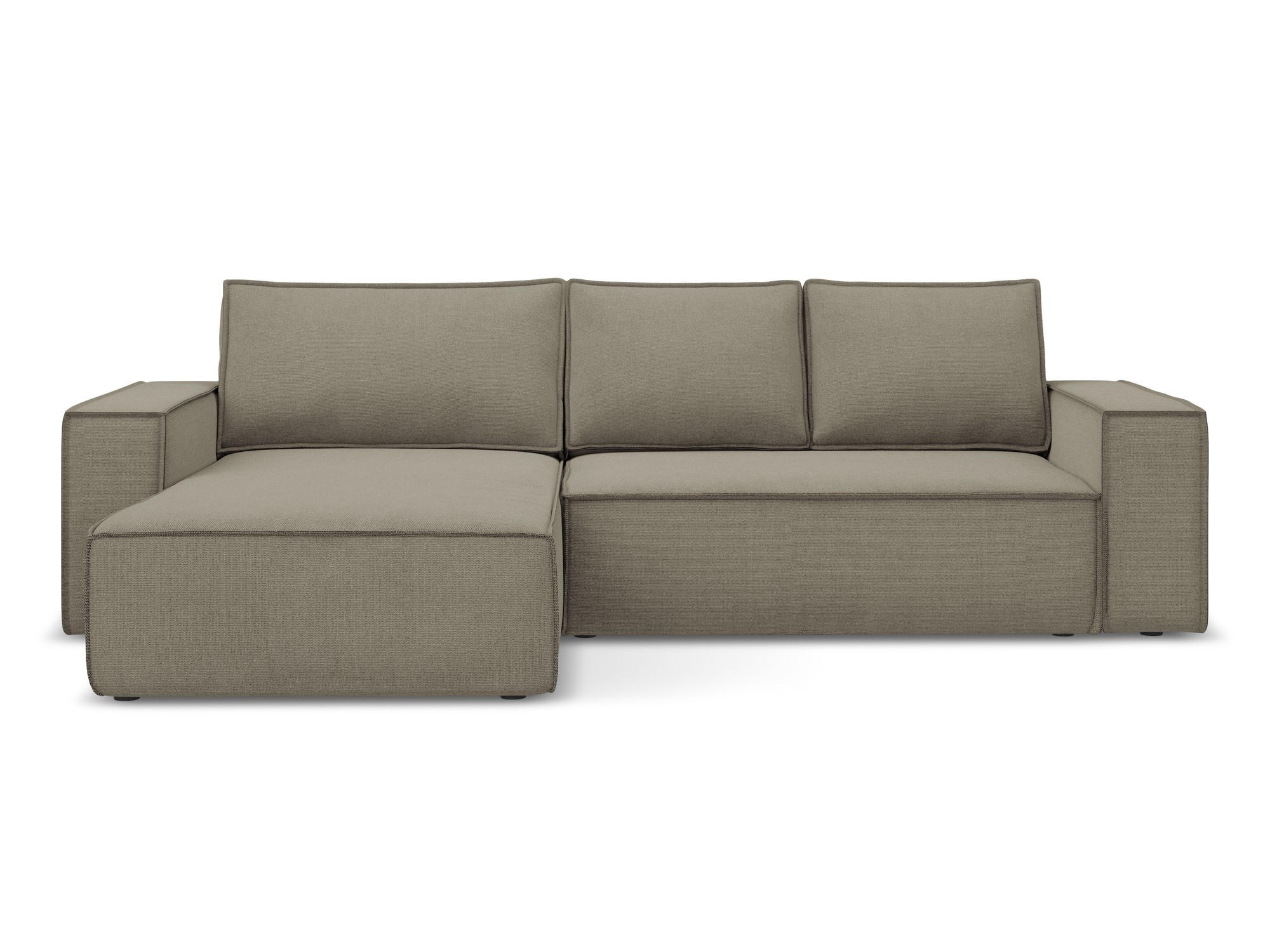 ECKSOFA mit Schlaffunktion Strukturstoff Stoff Beige - Beige/Schwarz, Kunststoff/Textil (185/290cm) - Makamii