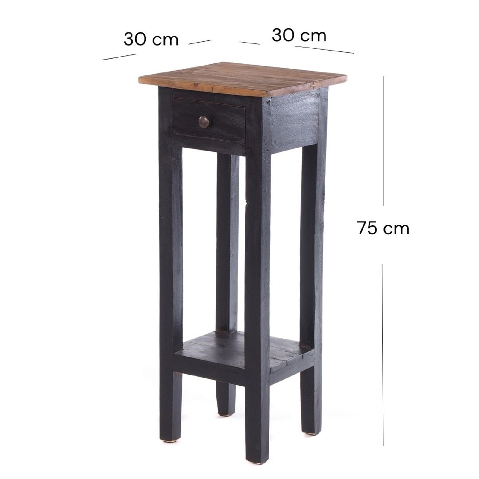 TELEFONTISCH NAPOLEON 75 Mahagoni Massivholz, mit Schublade 04 schwarz-natur - Graubraun, Holz (30/30/75cm) - DESIGN DELIGHTS