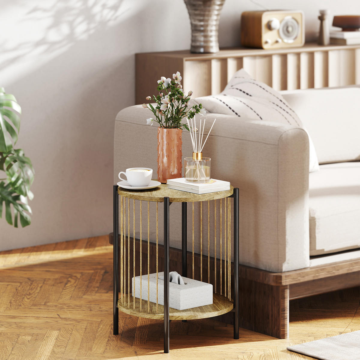 BEISTELLTISCH Beige 1 Stück - Beige, Naturmaterialien (43.5/43.5/51cm) - GiPP