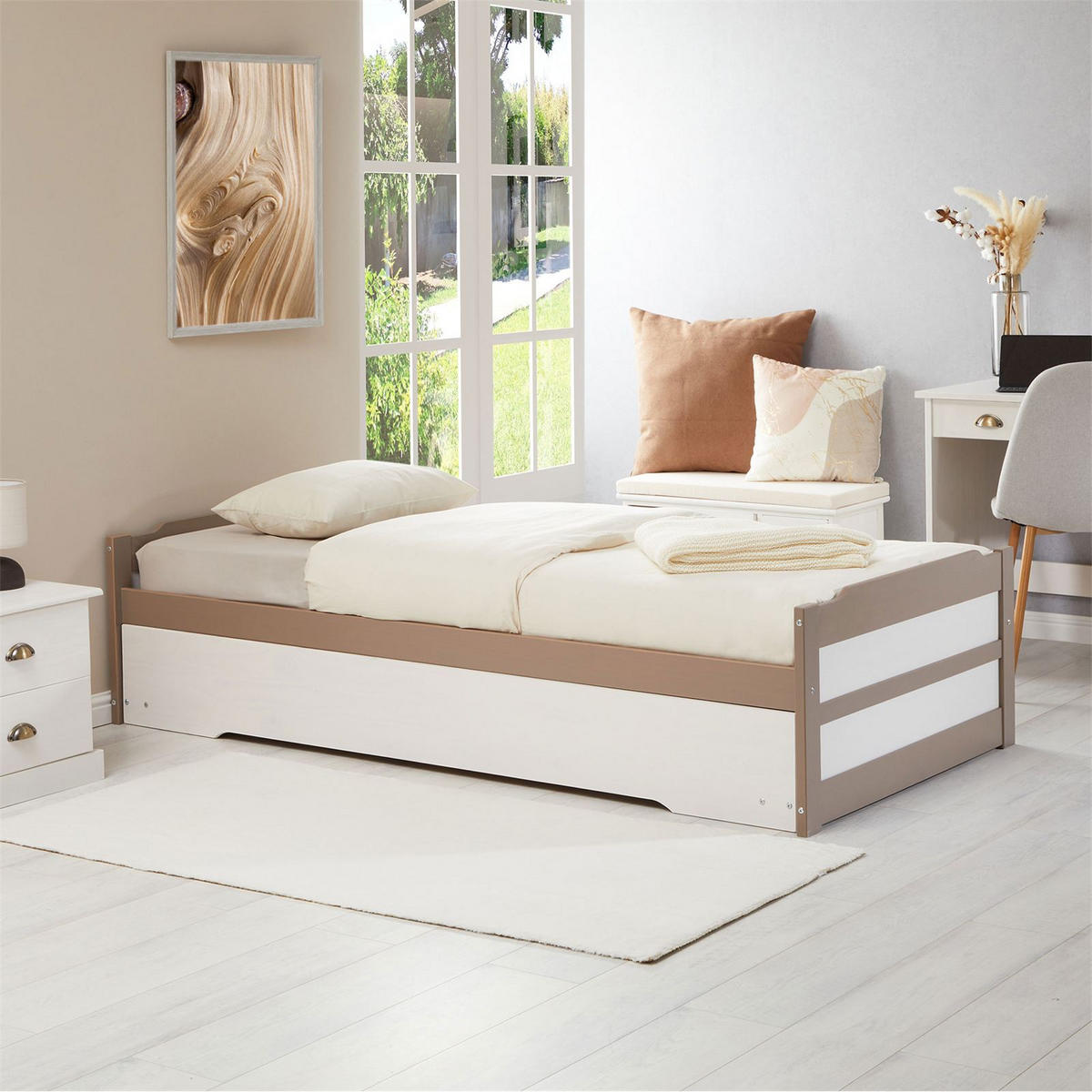 TANDEMBETT LORENA 90X190 CM - Taupe/Weiß, Holz (90/190cm) - IDIMEX