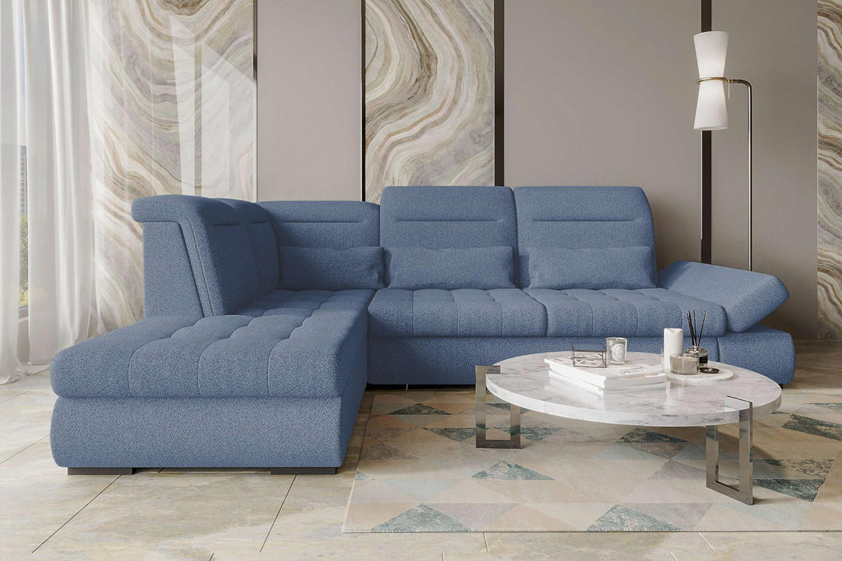 ECKSOFA Toscana Strukturstoff inkl. Schlaffunktion - Blau, Textil (227/279cm) - 99rooms