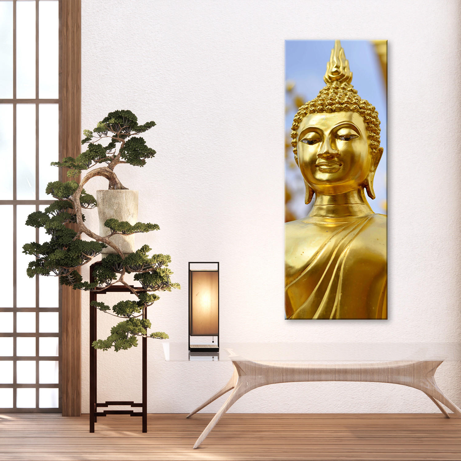 WANDBILD goldener buddha - Goldfarben, Textil (30/90cm) - Feeby