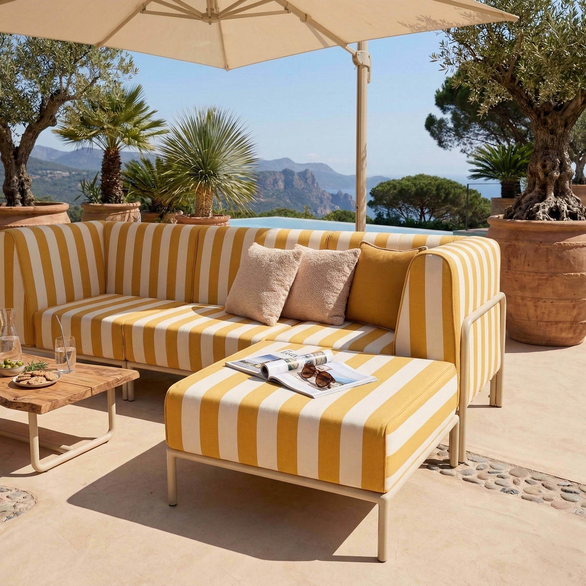 GARTENSOFA mit 4 Sitzplätzen, Gelb - Gelb, Textil - Oviala