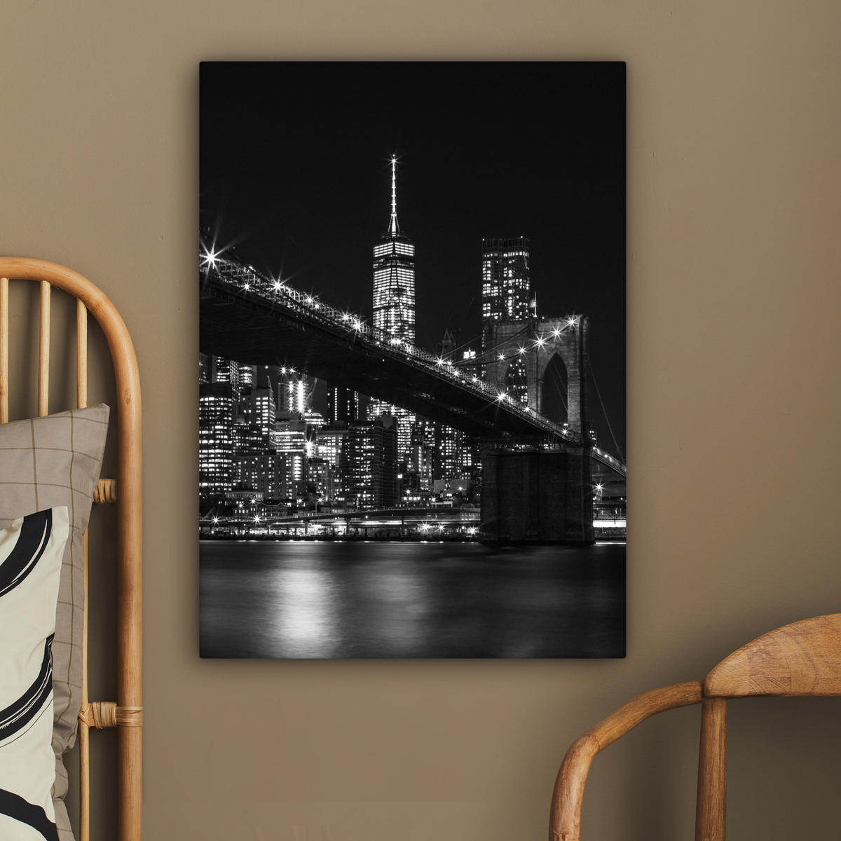LEINWANDBILD New York - Brooklyn - Brücke 60x80 cm - Schwarz, Textil (60/80cm) - MuchoWow